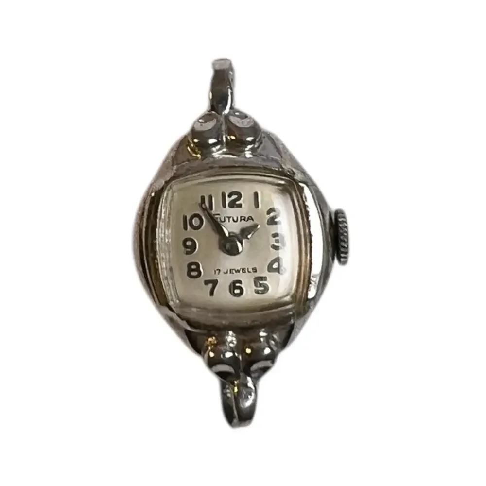 Vintage Futura 17 Jewel Ladies Cocktail Watch Silver Tone Art Deco Case No Band